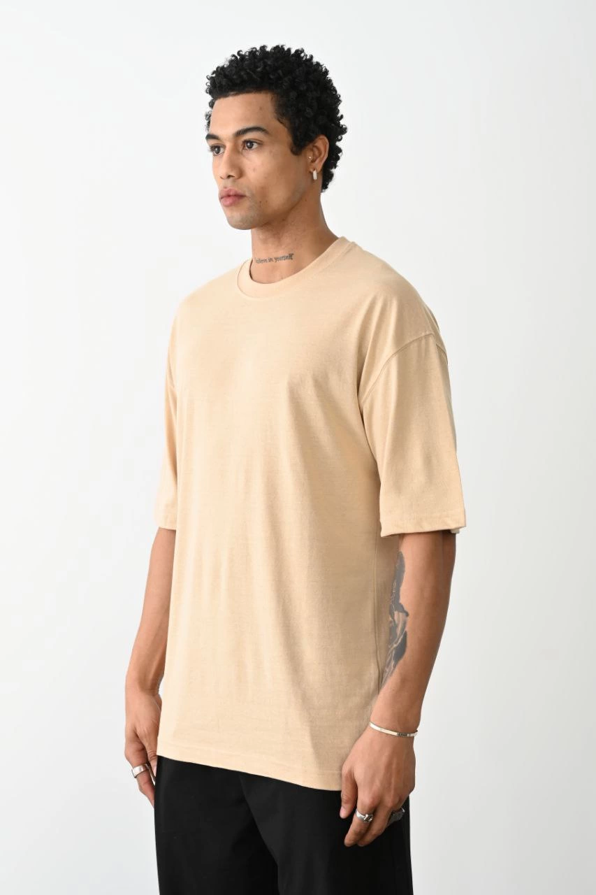 Erkek Tişört Düz Basic Penye Yazlık Bisiklet Yaka Kısa Kol T-Shirt – Bej