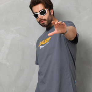Erkek Kısa Kol Yazlık Tişört Bisiklet Yaka Baskılı Oversize T-Shirt – Füme