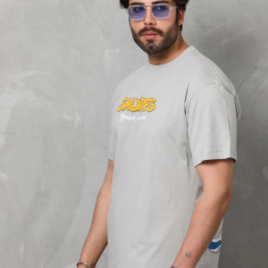 Erkek Kısa Kol Yazlık Tişört Bisiklet Yaka Baskılı Oversize T-Shirt – Gri