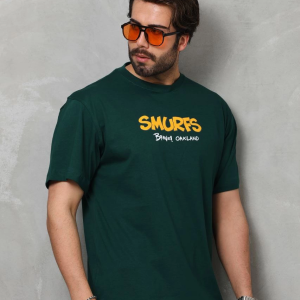 Erkek Kısa Kol Yazlık Tişört Bisiklet Yaka Baskılı Oversize T-Shirt – Yeşil