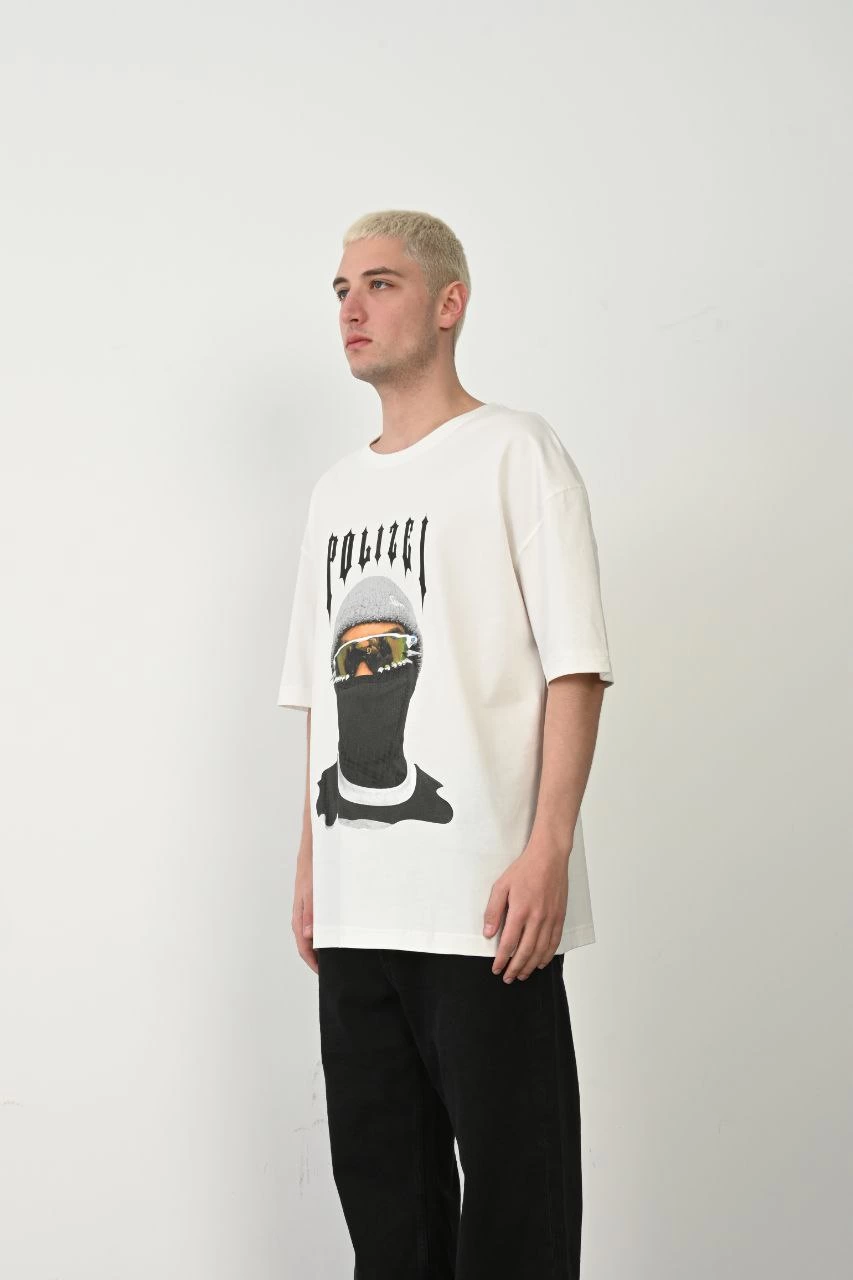 Erkek Baskılı T-Shirt Kısa Kol Bisiklet Yaka Rahat Kalıp Tişört – Beyaz