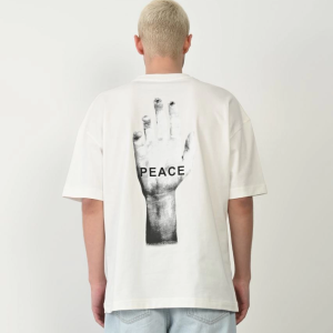 Erkek Baskılı T-Shirt Kısa Kol Bisiklet Yaka Rahat Kalıp Tişört – Beyaz