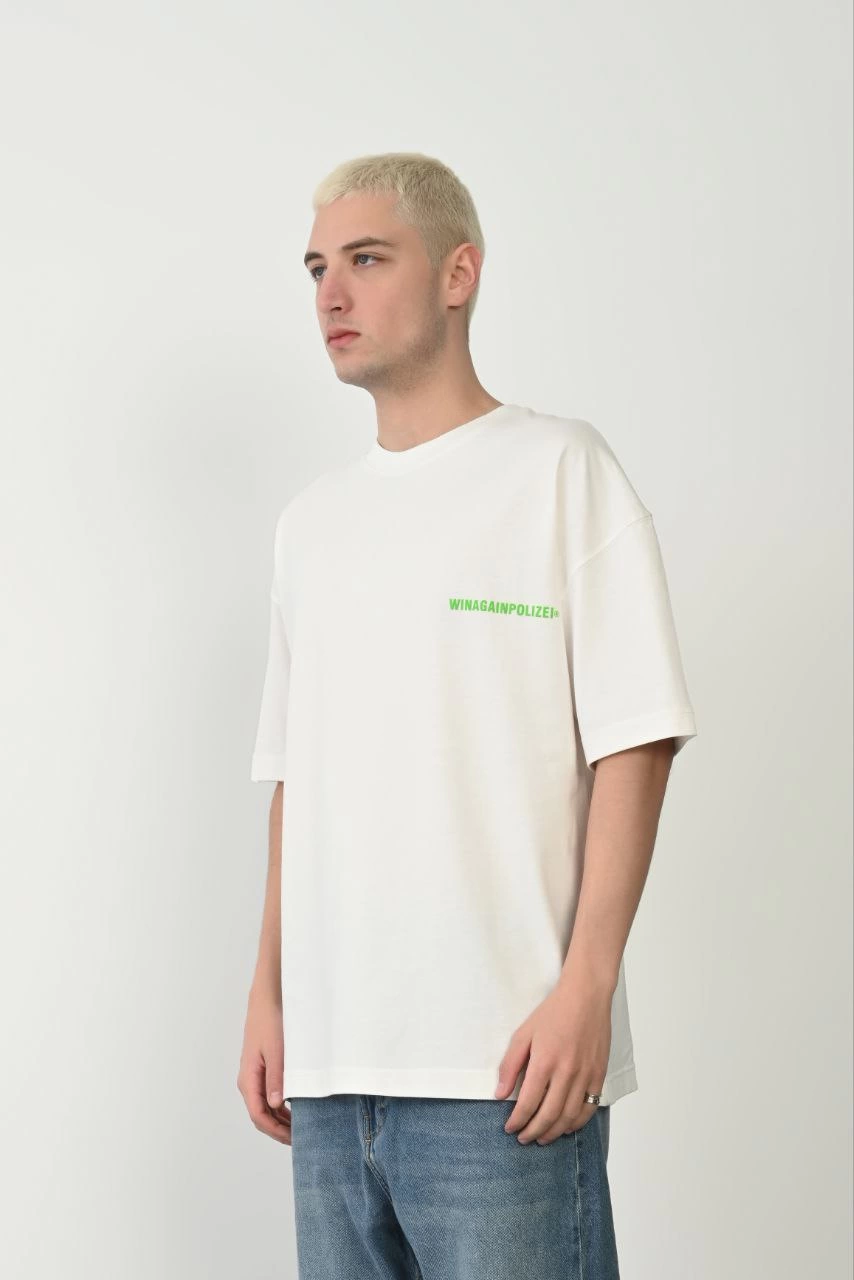 Erkek Baskılı T-Shirt Kısa Kol Bisiklet Yaka Rahat Kalıp Tişört – Beyaz