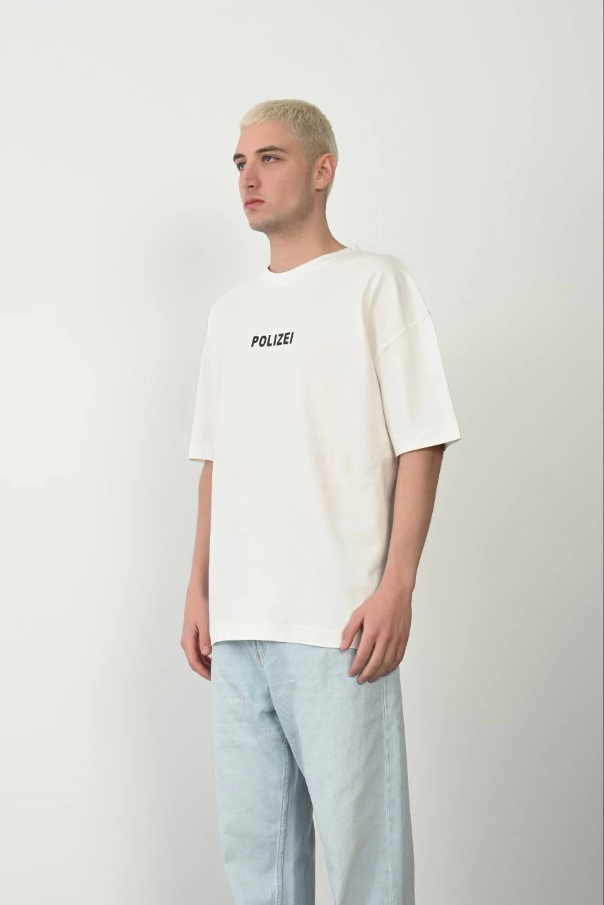 Erkek Baskılı T-Shirt Kısa Kol Bisiklet Yaka Rahat Kalıp Tişört – Beyaz