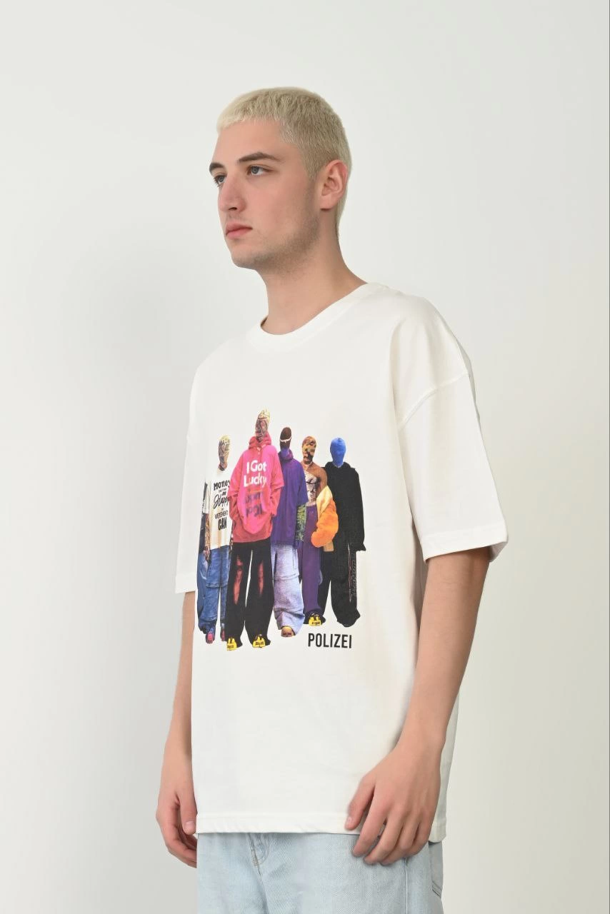 Erkek Baskılı T-Shirt Kısa Kol Bisiklet Yaka Rahat Kalıp Tişört – Beyaz
