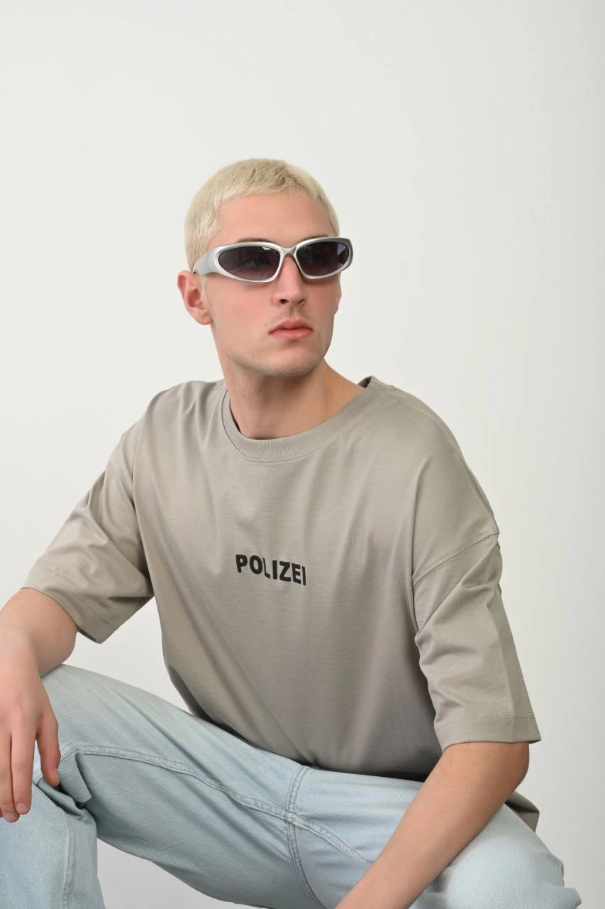 Erkek Baskılı T-Shirt Kısa Kol Bisiklet Yaka Rahat Kalıp Tişört – Boyalı Gri