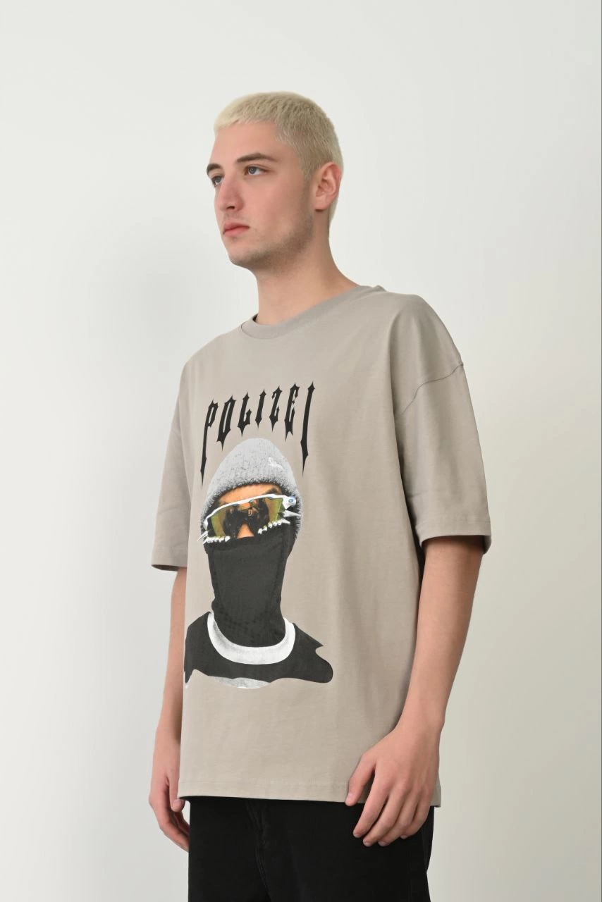 Erkek Baskılı T-Shirt Kısa Kol Bisiklet Yaka Rahat Kalıp Tişört – Boyalı Gri