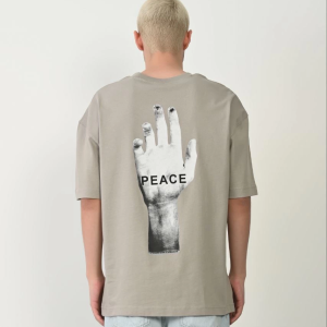 Erkek Baskılı T-Shirt Kısa Kol Bisiklet Yaka Rahat Kalıp Tişört – Boyalı Gri