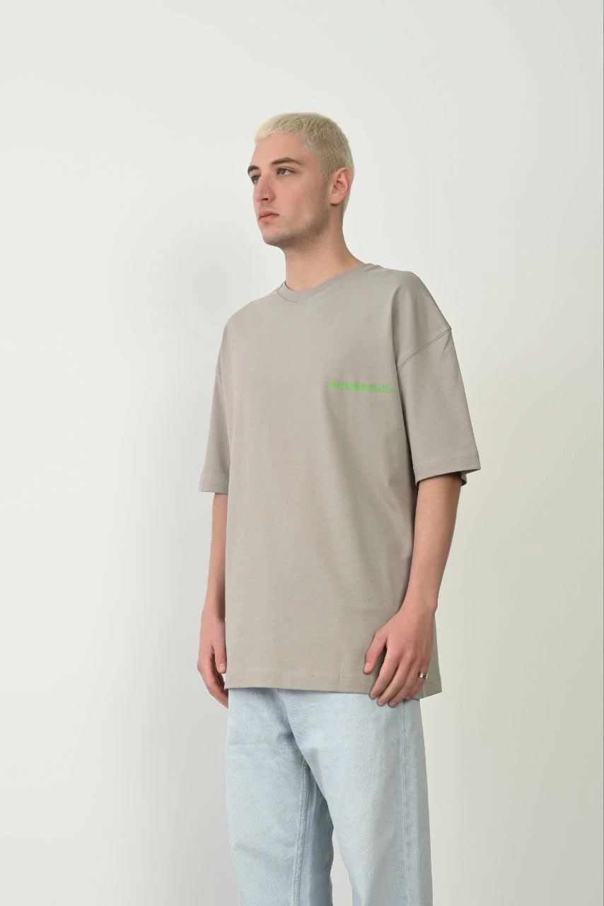 Erkek Baskılı T-Shirt Kısa Kol Bisiklet Yaka Rahat Kalıp Tişört – Boyalı Gri
