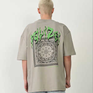 Erkek Baskılı T-Shirt Kısa Kol Bisiklet Yaka Rahat Kalıp Tişört – Boyalı Gri