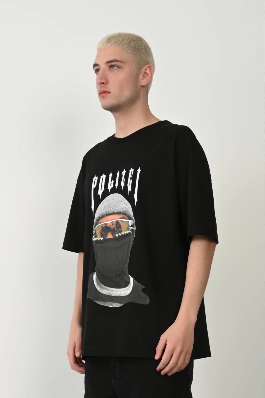 Erkek Baskılı T-Shirt Kısa Kol Bisiklet Yaka Rahat Kalıp Tişört – Siyah