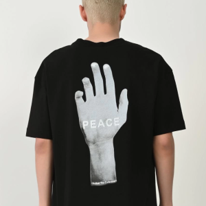 Erkek Baskılı T-Shirt Kısa Kol Bisiklet Yaka Rahat Kalıp Tişört – Siyah