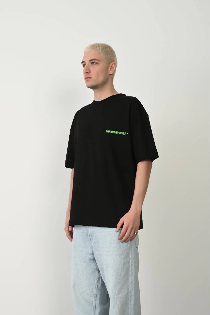 Erkek Baskılı T-Shirt Kısa Kol Bisiklet Yaka Rahat Kalıp Tişört – Siyah