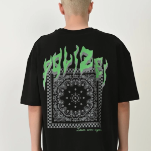 Erkek Baskılı T-Shirt Kısa Kol Bisiklet Yaka Rahat Kalıp Tişört – Siyah