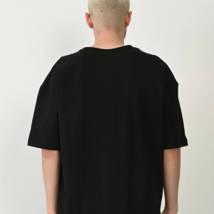 Erkek Baskılı T-Shirt Kısa Kol Bisiklet Yaka Rahat Kalıp Tişört – Siyah