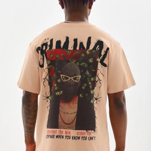 Erkek Baskılı T-Shirt Kısa Kol Bisiklet Yaka Rahat Kalıp Tişört – Bej