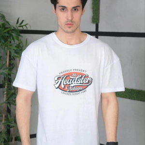 Erkek Baskılı T-Shirt Kısa Kol Bisiklet Yaka Regular Fit Rahat Kalıp Günlük Tişört – Beyaz