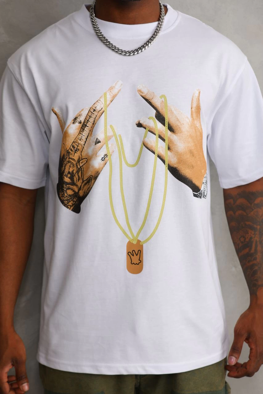 Erkek Baskılı T-Shirt Kısa Kol Bisiklet Yaka Rahat Kalıp Tişört – Beyaz