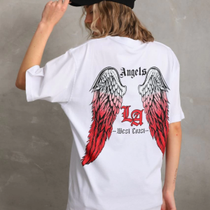 Kadın Baskılı Tişört Kısa Kol Bisiklet Yaka Oversize T-Shirt – Beyaz
