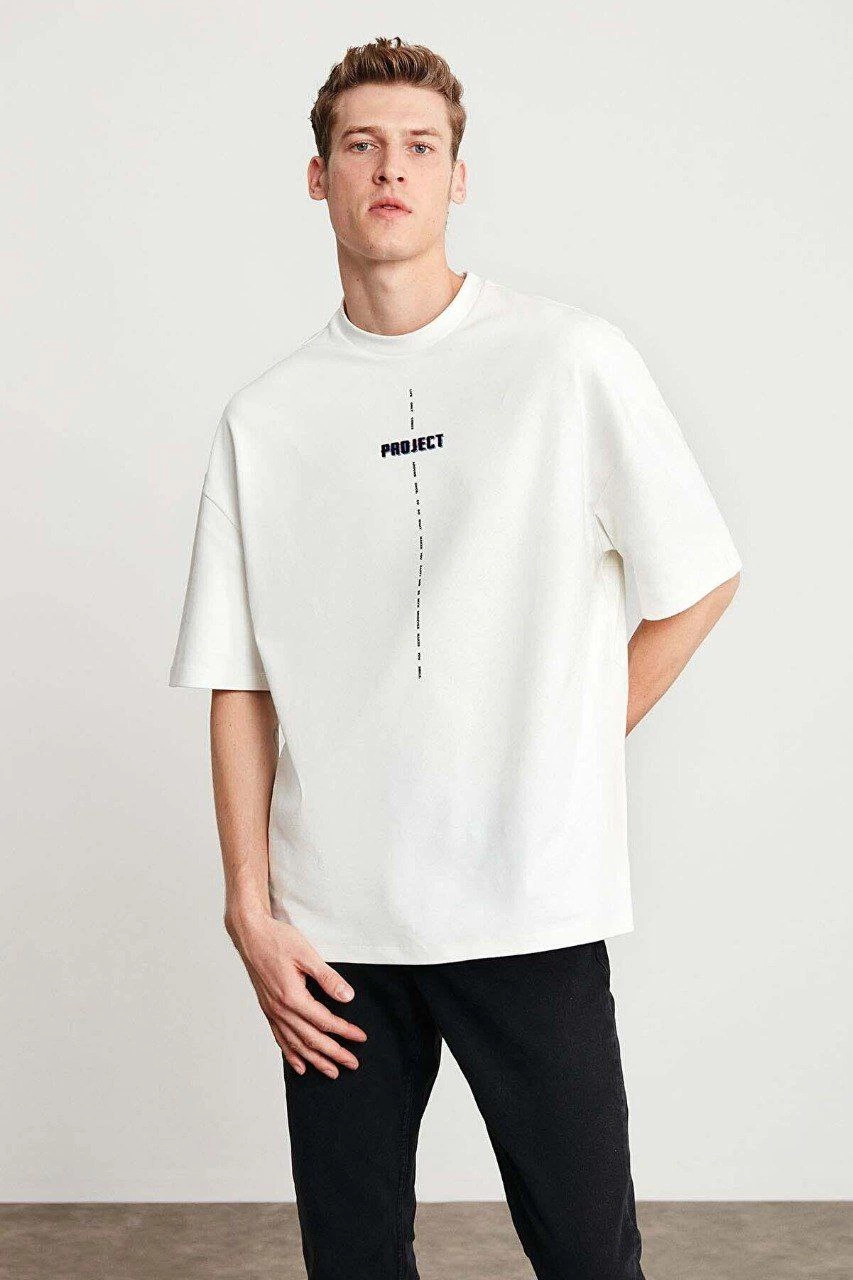 Erkek Baskılı T-Shirt Kısa Kol Bisiklet Yaka Regular Fit Rahat Kalıp Tişört – Beyaz