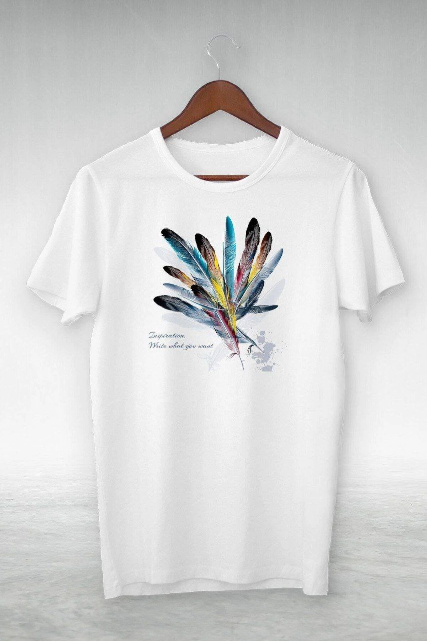 Kadın Baskılı T-Shirt Kısa Kol Bisiklet Yaka Oversize Rahat Kalıp Tişört – Beyaz