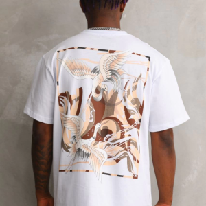 Erkek Baskılı T-Shirt Kısa Kol Bisiklet Yaka Rahat Kalıp Tişört – Beyaz