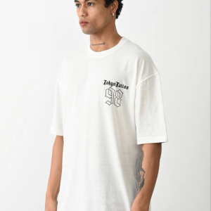 Erkek Kısa Kol Yazlık Tişört Bisiklet Yaka Baskılı Oversize T-Shirt – Beyaz