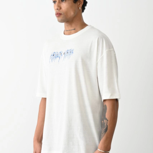 Erkek Kısa Kol Yazlık Tişört Bisiklet Yaka Baskılı Oversize T-Shirt – Beyaz