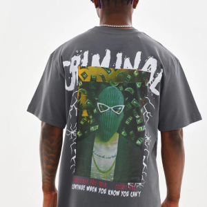 Erkek Baskılı T-Shirt Kısa Kol Bisiklet Yaka Rahat Kalıp Tişört – Füme