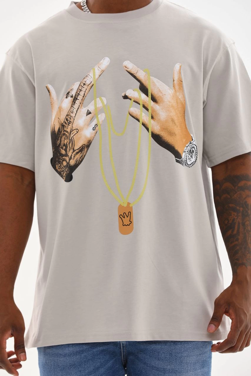 Erkek Baskılı T-Shirt Kısa Kol Bisiklet Yaka Rahat Kalıp Tişört – Gri
