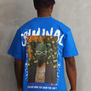 Erkek Baskılı T-Shirt Kısa Kol Bisiklet Yaka Rahat Kalıp Tişört – Mavi