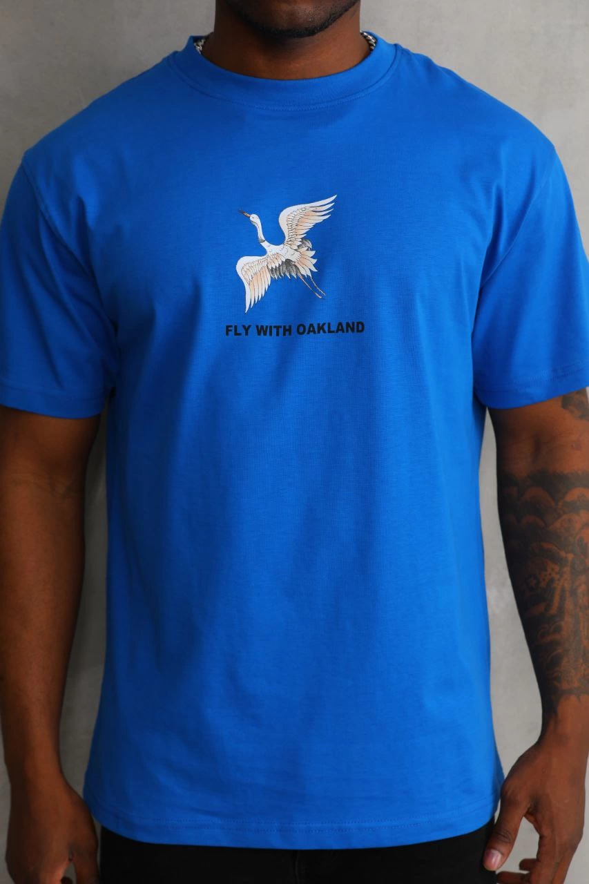 Erkek Baskılı T-Shirt Kısa Kol Bisiklet Yaka Rahat Kalıp Tişört – Mavi