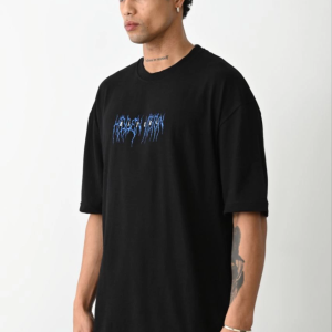 Erkek Baskılı Oversize Kısa kol T-Shirt – Siyah