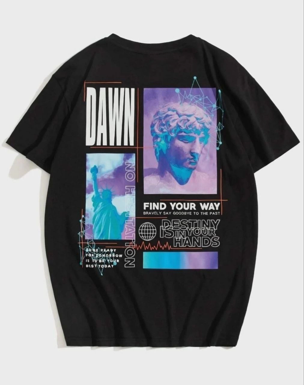 Kadın Baskılı T-Shirt Kısa Kol Bisiklet Yaka Oversize Rahat Kalıp Tişört – Siyah