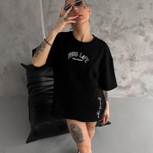 Kadın Kısa Kol Tişört Bisiklet Yaka Filistin Poşülü Baskılı T-Shirt – Siyah