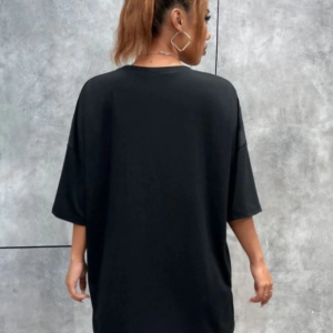 Kadın kelebek Baskılı Oversize kısa kol T-Shirt – Siyah