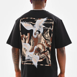Erkek Baskılı T-Shirt Yazlık Kısa Kol Bisiklet Yaka Tişört – Siyah