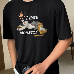 Erkek Baskılı T-Shirt Kısa Kol Bisiklet Yaka Regular Fit Rahat Kalıp Günlük Tişört – Siyah
