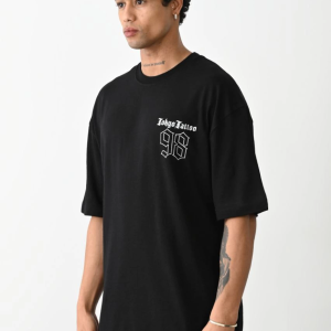Erkek Kısa Kol Yazlık Tişört Bisiklet Yaka Baskılı Oversize T-Shirt – Siyah