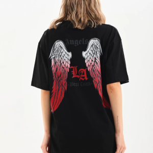Kadın Baskılı Tişört Kısa Kol Bisiklet Yaka Oversize T-Shirt – Siyah