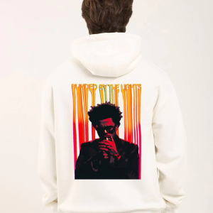 Erkek 3 İplik Pamuklu Kapüşonlu Baskılı Cepli Oversize Sweatshirt Hoodie – Beyaz