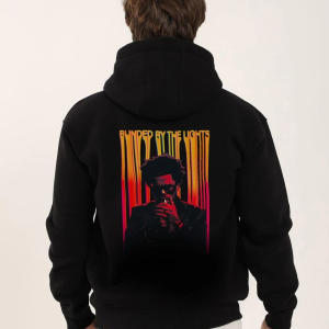 Erkek 3 İplik Pamuklu Kapüşonlu Baskılı Cepli Oversize Sweatshirt Hoodie – Siyah