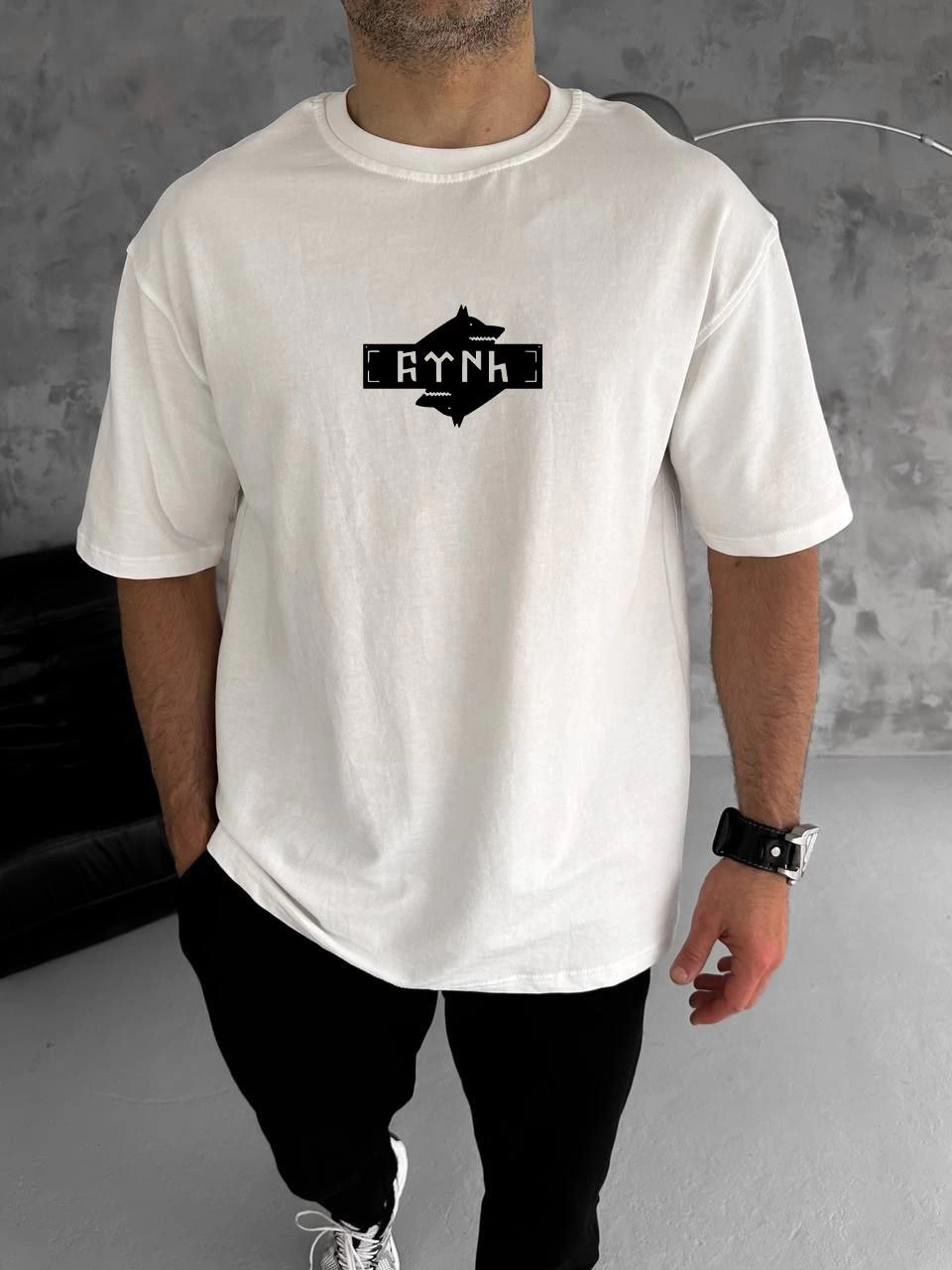Erkek Kısa Kol Yazlık Tişört Bisiklet Yaka Baskılı Oversize T-Shirt – Beyaz