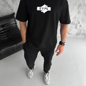 Erkek Kısa Kol Yazlık Tişört Bisiklet Yaka Baskılı Oversize T-Shirt – Siyah