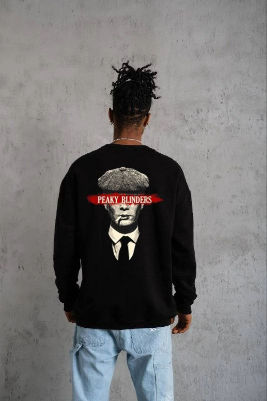 ERKEK 3 İplik Pamuklu Bisiklet Yaka Baskılı Oversize Sweatshirt – Siyah