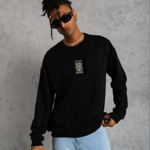 ERKEK 3 İplik Pamuklu Bisiklet Yaka Baskılı Oversize Sweatshirt – Siyah