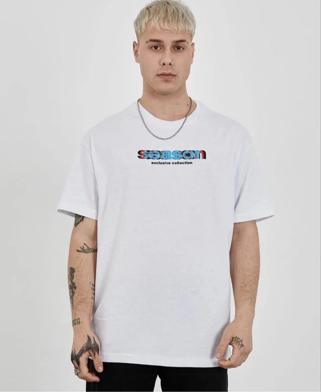Erkek Kısa Kol Yazlık Tişört Bisiklet Yaka Baskılı Oversize T-Shirt – Beyaz