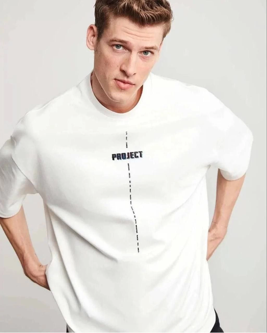 Erkek Kısa Kol Yazlık Tişört Bisiklet Yaka Baskılı Oversize T-Shirt – Beyaz