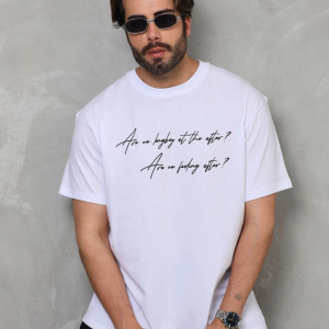 Erkek Kısa Kol Yazlık Tişört Bisiklet Yaka Baskılı Oversize T-Shirt – Beyaz