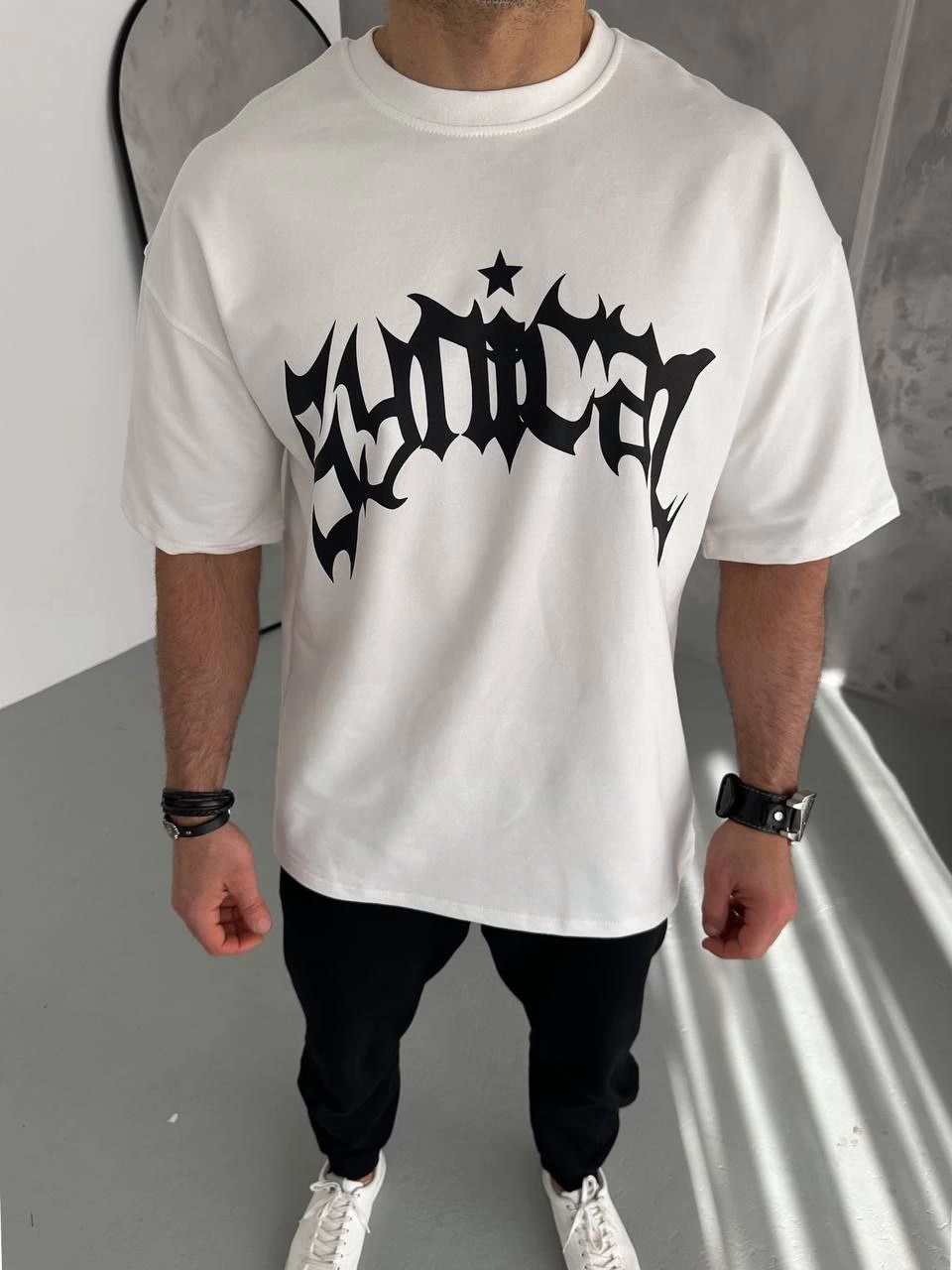 ERKEK Tişört Bisiklet Yaka Baskılı Kısa kol T-Shirt – Beyaz
